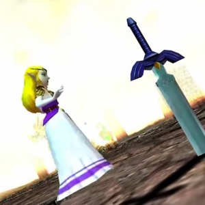The Master Sword near Princess Zelda during final boss fight against Ganon The Legend of Zelda Ocarina of Time Nintendo 64 Nintendo 3DS 
